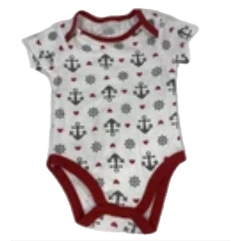Sleeping Baby Bodysuit Pants Set Kids 3M Red White Nautical Anchor Ship Wheel